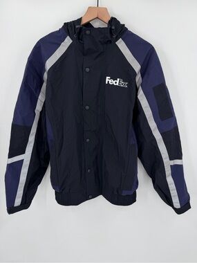 FedEx Stan Herman Jacket Size Large Regular Hooded Full Zip Snap Button Pockets